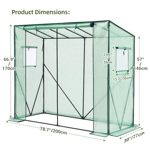 Ohuhu Gewächshaus Tomatengewächshaus Foliengewächshaus mit PE-Abdeckung und Fernster, Gewächshaus Klein Balkon Outdoor 200x77x170 cm Winterfest Tomatenhaus für Optimales Pflanzenwachstum Grün