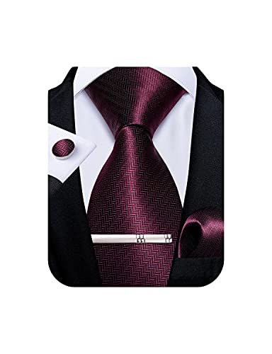 Image of DiBanGu Mens Silk Necktie Solid Color Tie and Pocket Square Cufflink Tie Clip Set Woven Plain Ties for Men Wedding Party