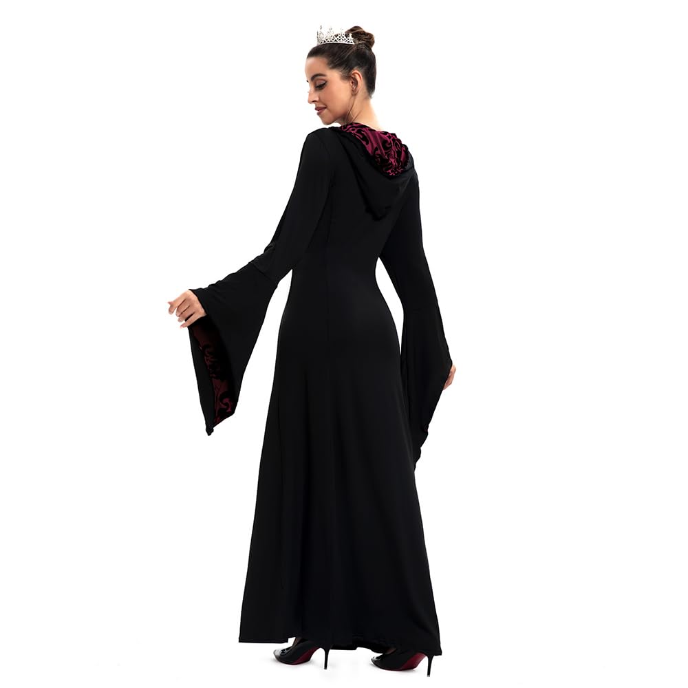 Feynman Vestido Medieval para Mujer con Mangas Trompeta, Estilo Medieval Victoriano, Vestido Largo renacentista, gótico. para Carnaval, Halloween, Fiestas de Princesas, Disfraz, Blanco y Negro, L