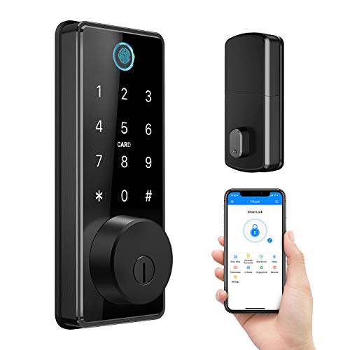 Bonep Security Smart Lock Touch Biometric Fingerprint Keyless Entry Door Lock,Bluetooth Electronic Deadbolt Lock,Smart WiFi Door Locks for Home/Office (Black)