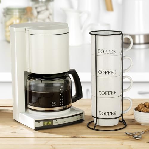 Signature Housewares Stackable Coffee Mug Tower Set with Metal Wire Rack - 15 Ounce Coffee Mugs for Coffee, Tea, Cocoa, Milk, Cappuccino, Hot Chocolate Set of 4 - White Coffee by Signature Housewares - Image 7