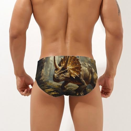 Triceratops in The Forests Mens Swim Briefs Bikini Sexy Low Rise Trunks Swimsuit Bathing Suit Beach2