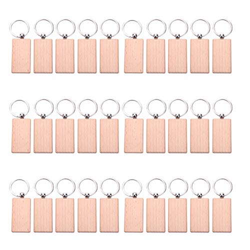 CTRLZS 30Pcs Blank Rectangle Wooden Key Chain Diy Wood Keychains Key Tags Can Engrave Diy Gifts