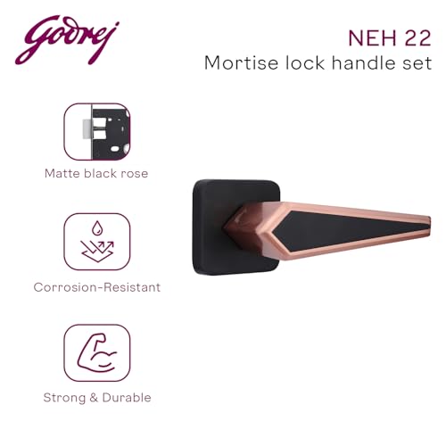 Image of Godrej Mortise Door Handle | Handle for Internal Doors, Bathroom Doors | NEH 22 | Retractable Baby Latch | Matte Black Rose Finish | Keyless Mechanism for Privacy | 5 Years Warranty