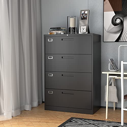 Fesbos Lateral File Cabinet With Lock, 4 Drawer Large Metal Filing Cabinet,Home Office Lockable Storage Cabinet For Hanging Files Letter/Legal/F4/A4 Size-Assembly Required #TOP1