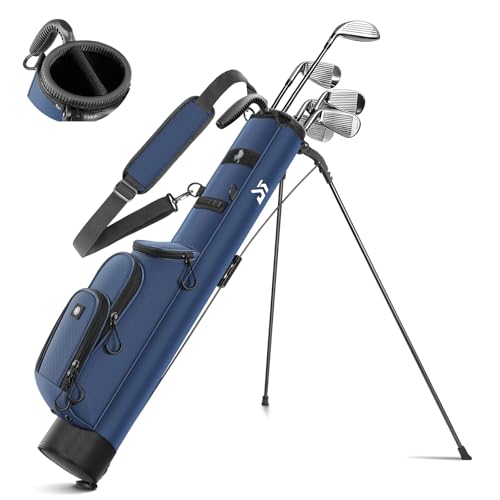 Bolsa de golfe leve com suporte e bolso térmico, pequena bolsa de golfe tipo Sunday para 6 a 8 tacos, compacta e portátil para homens e mulheres, (azul marinho)