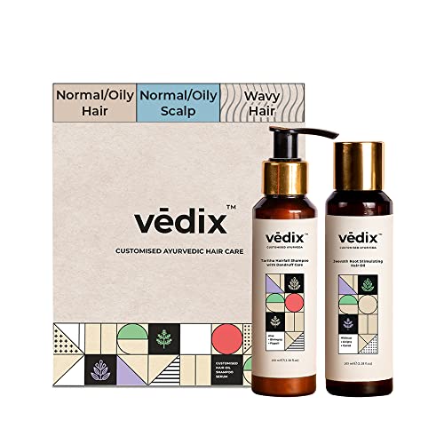 Vedix Ayurvedic Hair Care Combo Pack, Customized Hair Oil for Dandruff and Anti Dandruff Shampoo, for Normal/Oily Hair with Normal-Oily Scalp & Curly - Wavy Hair - 200 ml