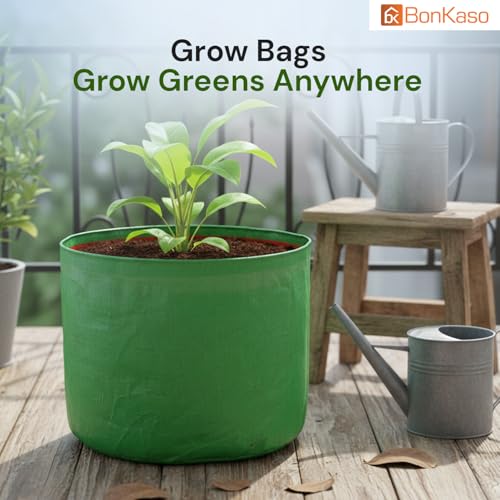 Image of BonKaso Grow Bags 6x6 Inch, Pack of 4 - Durable HDPE Fabric Planting Bags for Terrace, Balcony & Kitchen Garden, Perfect for Growing All Vegetables, Leafy Greens, Fruits, and Herbs Easily at Home