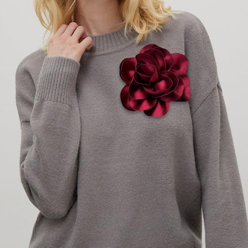 Image of 2Pack 6inch Extra Large Satin Brooches Lapel Pins Dainty Elegant Fabric Camellia Rose Flower Brooch Pin for Women Wedding Part Dance Clothes Accessories Jewelry