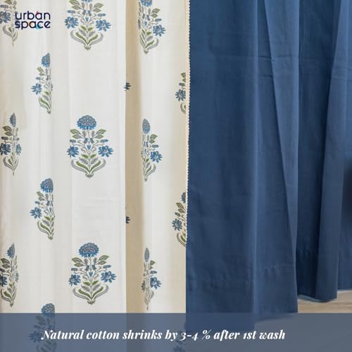 Image of Urban Space 100% Cotton Curtains for Door, Combo Set of 3 Curtains 8 feet Long, 60-65% Room Darkening Curtain, Tieback & Eyelets Included with Curtain for Home Decor (Liberty Blue, 8 Feet)