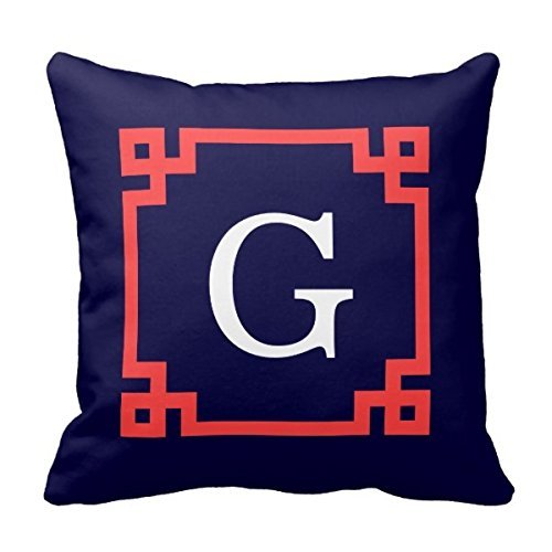 Allforyou 20 X 20 Twin Sides Bedding Pillow Case Home Decoration Square Decorative Cushion Cover Pillowcase Navy, Coral Red Greek Key Frame Init Monogram Pillows