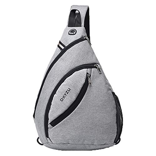 WDEC Sac à Dos Sling Hommes Femmes, Grande Capacité, Réflecteur de Nuit, Sac à Dos à Bandoulière Polyvalent, Sac de Poitrine Antivol, Sac à Dos Campus, La Course à Pied en Plein Air (Gris) Cover