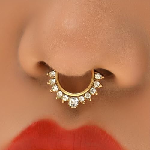 Image of RUVEE Nose & Ear Clip Titanium Plated Pin Non Pierced Just Press for Women & Girls Septum Ring