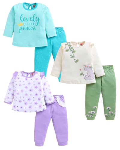 Image of LuvLap Baby Girls Regular Fit 100% Cotton Half Sleeves Girls Top CoSet Pack of 3