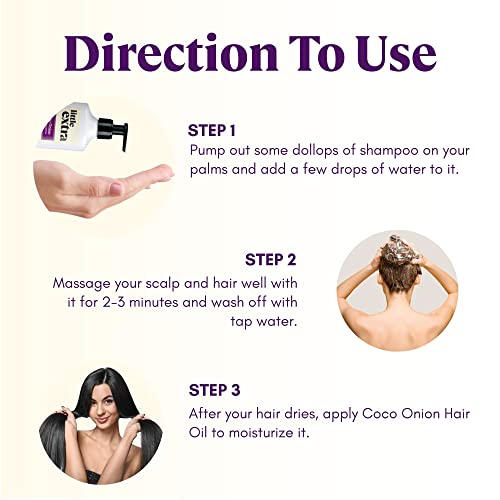 Little Extra Coco Onion Natural Shampoo for Hair Fall Control & Growth, No Parabens, SLS, Silicone & Sulfate Free, 100% Vegan with Coconut Milk, Onion Oil for Women & Men, 300 ml