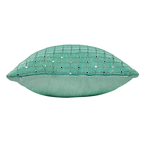 Image of Sea Green Cushion Covers 12x18 Set of 2, Rectangular Fancy Cushion Covers for Sofa, Embroidered Cushion Covers with Mirror Work