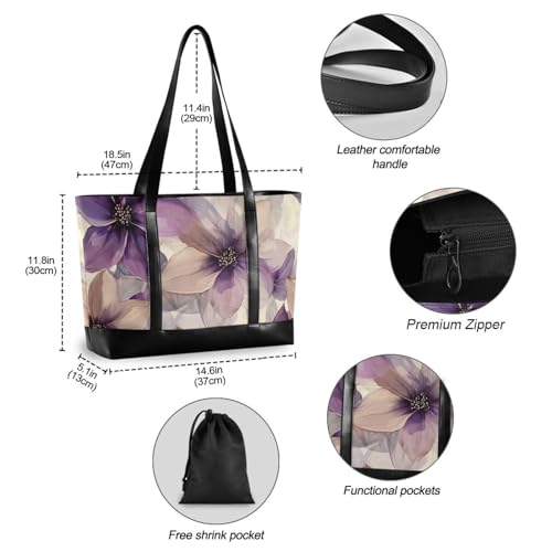 KLL Flowers Lavender and Beige Sturdy women work tote bag with zipper laptop tote bags for work Large Handbag for flight with lunch bolsos para mujeres4