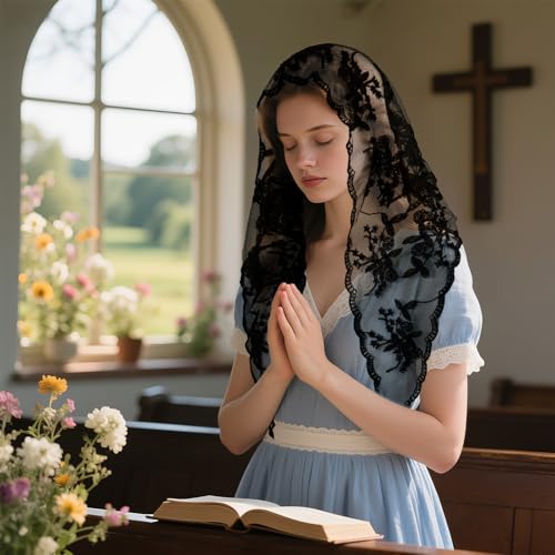 DOCILA Triangle Veil Fashion Print Church Wedding Mass Mantilla Veils Religious Christian Prayer Head Covering Scarf3