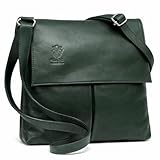 LeahWard Womens Double Pocket Messenger Bag Genuine Italian Soft Leather Cross Body Shoulder Bag Handbag (Dark Green)