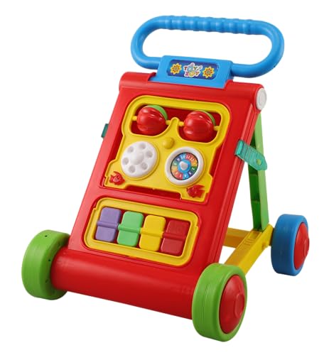 Image of JoyRide Musical Folding Baby Activity Push Walker with Flipping Doors, Turning Gears, and Spinning Panels 4 Colors, Non-Toxic Plastic, Boys Girls 9-18 Months (red)