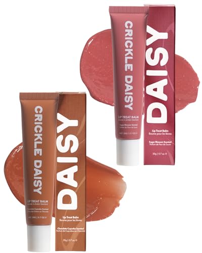 Crickle Daisy Lip Treat Balm - Hydrating & Nourishing Lip Balm with Avocado, Olive, and Coconut Oils - Softening Lip Moisturizer & Protection for Very Dry Lips - 1x Sugar Blossom & 1x Chocolate, 0.7oz