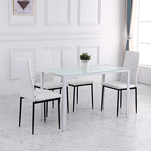 Homcom Set 4 Sedie Imbottite Per Soggiorno O Sala Da Pranzo, Sedie Da Cucina Moderne, In Metallo E Tessuto Bianco - 4