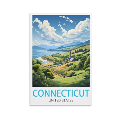 Affiche Connecticut retro FUUDANG pour creer une ambiance de voyage apaisante dans votre chambre