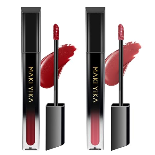 Image of MAKI YIKA 2Pc Matte Liquid Lipstick Set Dark Red Nude Lipstick Long Lasting