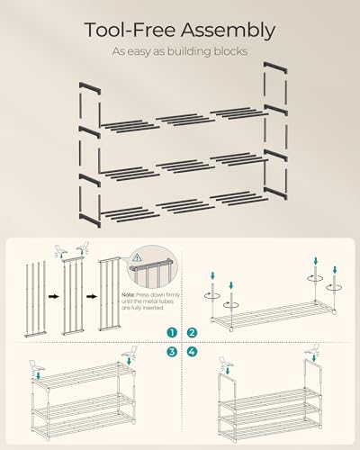 SONGMICS Shoe Rack, 3-Tier Shoe Organizer, Sturdy Storage Shelf, Upright or Upside Down, for 16-20 Pairs, Stackable, for Entryway, 30 x 92 x 55 cm, Black ULSA303B02 image 2