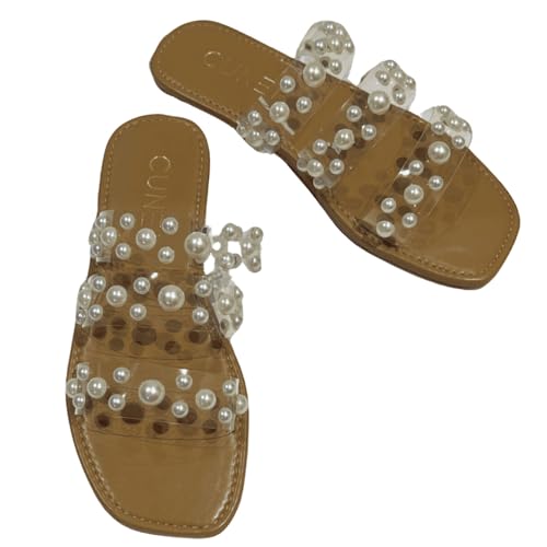 Image of Tan Festive Pearl Flats | Stylish | Slip-on | Casual | Comfortable Sandals for Women