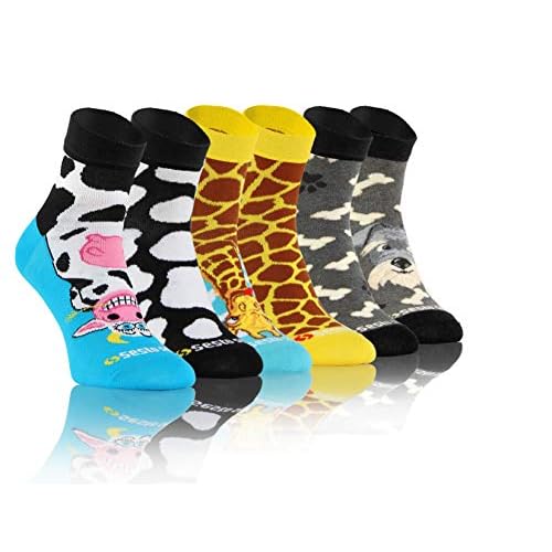 Sesto Senso Lustige Bunte Kurze Socken 3 Pack Süße Sneakersocken Baumwolle Hund Kuh Giraffe 39-42 3 Tiere