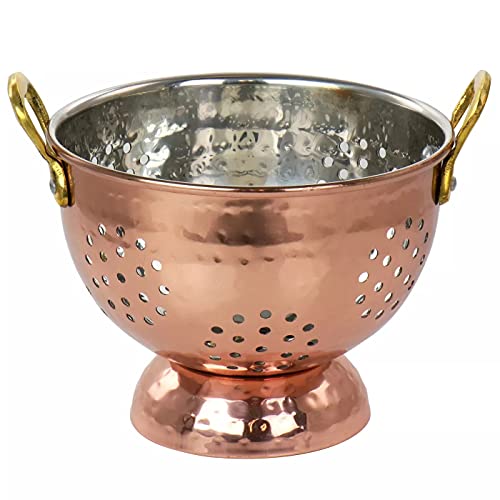 Gibsonhome Stainless Steel Mini Berry Colander In Copper, 5.7 Inch. With Double Antique Gold Handles, Diameter, 5.25 Height, 26 Oz Capacity #TOP23