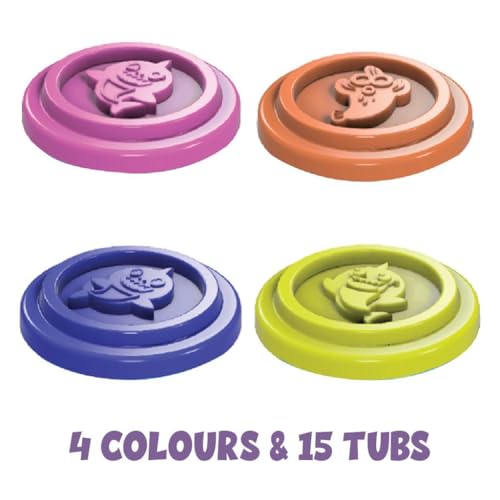 Baby Shark with 2 in 1 Moulding Lid Pack of 15 Tubs 100gm Each|Soft Water Based Dough|Non-Toxic|for Kids 3 Years+|Art & Craft Activity|Birthday & Return Gifts|Made in India,Multicolor
