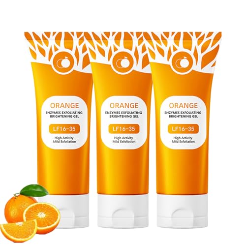 Orange Verhelderende peelinggel voor dames, zachte exfoliating-reinigingsgel voor gezicht en lichaam, oranje exfoliërende brightening gel voor diepe reiniging, voor alle huidtypes (3 stuks, 100 g)