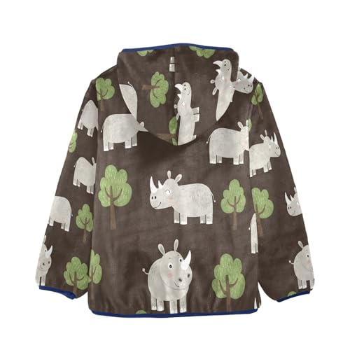 Cute Rhinos Green Trees Toddler Fleece Jacket Girl Boys Hooded Fleece Jacket Coat Warm Outwear Zip-up 3-10T2