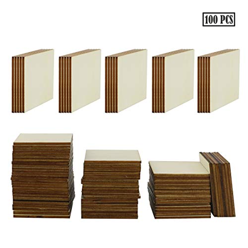 100PCS Unfinished Blank Wood Squares, Wooden Squares Cutout Tiles for DIY Arts Crafts, Handmade Wedding Ornaments, Centerpieces, Board Game Pieces, Ornaments for Book Signing.(5cm/2inch)