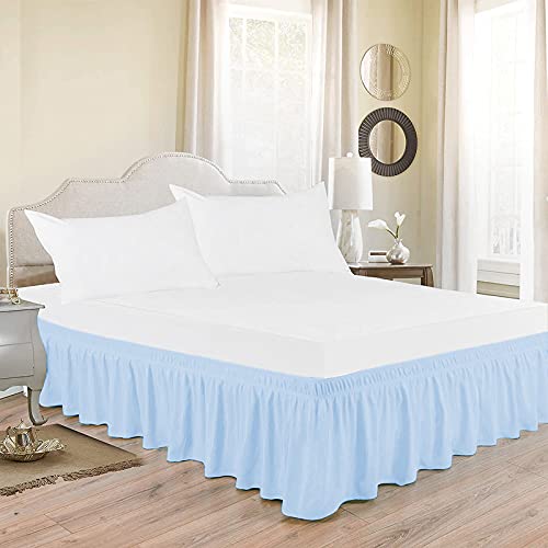 Image of Wrap Around Dust Ruffled Bed Skirt 12 inch Inch Tailored Drop Fade Resistant Brushed Microfiber Bed Skirt -Double Bed | Sky Blue