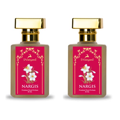 Image of Aranyam Perfumes Premium Nargis Floral Perfume 50ml (Pack of 2) & FREE Perfume Gift, Office Wear Perfumes Long Lasting Scent, Musky and Woody Eau de Parfum Gift for Men and Women