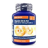 Vitamin D3 4000IU & Vitamin K2 MK-7 100µg | Hochdosiertes Vitamin D3 K2 | Immunsystem, Knochen, Muskeln & Zähne | Vegetarisches Vitamin D Supplement | 365 Tabletten | 12-Monatsvorrat