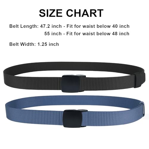 HOANAN 2 Pack Military Nylon Belt, 1.25" Wide No Metal Webbing Tactical Web Belt
