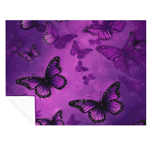 Couverture micro polaire motif papillon violet 127x152 cm pour lit - 7