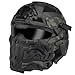 LZAQHMT Tactical Airsoft Helmet with Built-in Communication Headset, Anti-Fog Fan & Replaceable Lenses - Adjustable Tactical Gear for Paintball Hunting Airsoft(BCP)