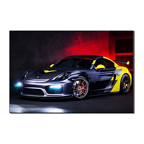 Toile Porsche pourpre et jaune : décoration salon moderne avec tableau voiture sport
