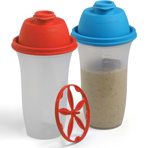 SIGNORA WARE Shaker Protéiné de 500ml, Lot de 2, pour Boisson Protéinée, Compléments Alimentaires En Poudre, Protéines de Musculation, Vinaigrettes, Gourdes de Sport Sans BPA