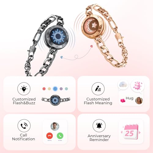 TOTWOO Long Distance Touch Bracelets for Couples, Vibration & Light up for Love Couples Bracelets | Long Distance Relationship Gifts for friend Bluetooth Pairing Jewelry