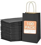 MOORAY 100 Pack Black Small Paper Bags with Handles Bulk, 5.25"x3.25"x8.25" Gift Paper Bags, Kraf...