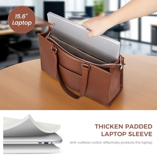 Image of befen Genuine Leather Work Tote Bag for Women, Women's 15.6 Inch Work Bags Totes Purse Shoulder Purses Handbags Cognac Brown