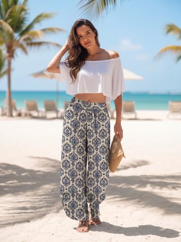 Womens Floral Palazzo Pants High Waist Wide Leg Boho Pant Flowy Spring Summer 2026 Beach Vacation Casual Trousers with Pockets Size 3X-Large — view 3