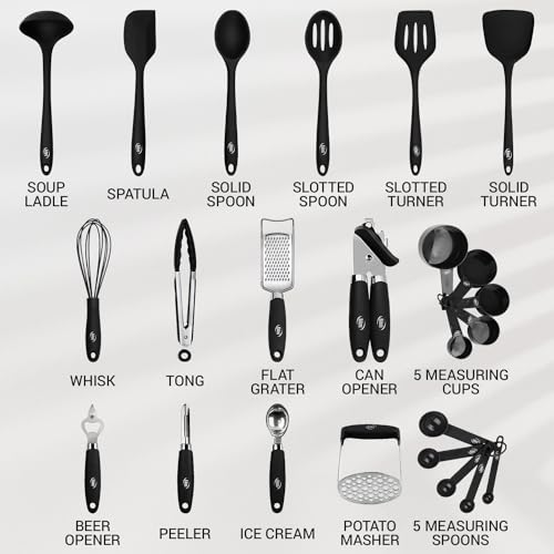 Kaluns Silicone Kitchen Utensils Set 24 Pcs Silicone Cooking Utensils Set - Can Opener, Masher, Turner, Spatula 446°F Heat Resistant Non-Stick - Premium Utensil Set - Thumbnail 2