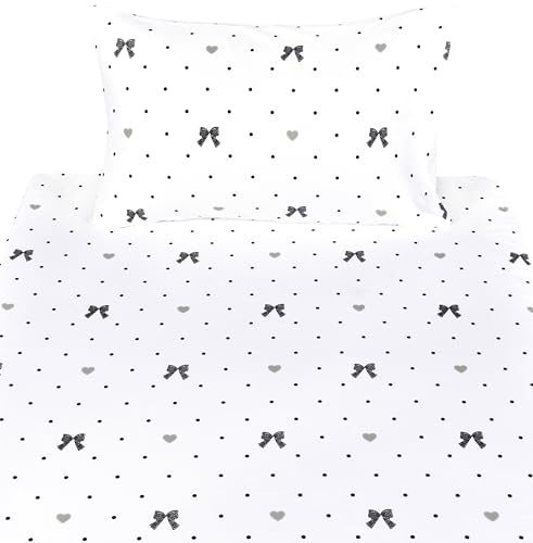 Image of Scientific Sleep Lace Bow Romantic Bowknot Black Dot 100% Cotton 3 Pcs Twin Bed Sheet Set Kids Boys Girls Teen, Flat Sheet & Fitted Sheet & Pillowcase Child Bedding Set (Bow, Twin)